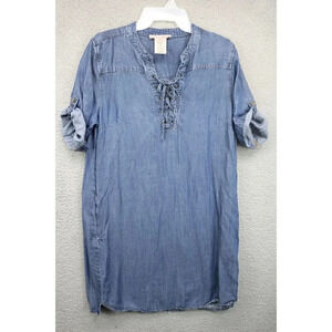 Philosophy-100% Tencel Shirt Dress-Darkwash-Medium-Pockets-Lace Up